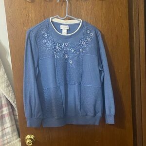Alfred Dunner Blue Floral Crew Neck Sweater
